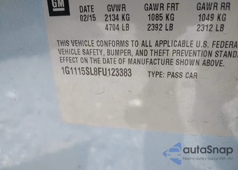 2015 Chevrolet Impala 1Lt from USA, damaged, VIN 1G1115SL8FU123383